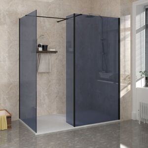 NRG - Matt Black 8mm Walk In Shower Enclosure Wet Room Grey Glass Screen 900mm & 700mm with 300mm Return Panel NRG - Matt Black 8mm Walk In Shower Enclosure Wet Room Grey Glass Screen 900mm & 700mm with 300mm Return Panel
