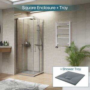 NRG Square Corner Entry Shower Enclosure with Sliding Doors Bathroom Cubicle 700 x 700mm & Anthracite Shower Tray NRG Square Corner Entry Shower Enclosure with Sliding Doors Bathroom Cubicle 700 x 700mm & Anthracite Shower Tray