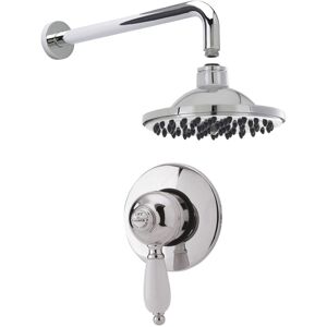 Nuie - Edwardian Round Manual Concealed Shower Valve with Fixed Head and Arm - Chrome Nuie - Edwardian Round Manual Concealed Shower Valve with Fixed Head and Arm - Chrome