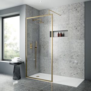 Nuie - 1000mm x 1850mm Full Outer Frame Wetroom Shower Screen with Brushed Brass Support Bar - WRFBB1810 Nuie - 1000mm x 1850mm Full Outer Frame Wetroom Shower Screen with Brushed Brass Support Bar - WRFBB1810