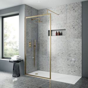 Nuie - Full Outer Framed Wetroom Screen 800mm w x 1850mm h with Support Bar 8mm Glass - Brushed Brass Nuie - Full Outer Framed Wetroom Screen 800mm w x 1850mm h with Support Bar 8mm Glass - Brushed Brass