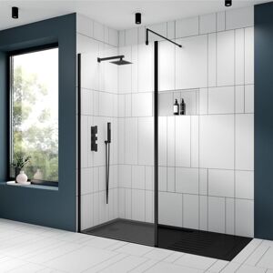 Nuie - Outer Framed Wetroom Screen 900mm w x 1850mm h with Support Bar 8mm Glass - Matt Black Nuie - Outer Framed Wetroom Screen 900mm w x 1850mm h with Support Bar 8mm Glass - Matt Black