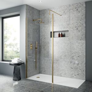 Nuie - Outer Framed Wetroom Screen 1000mm w x 1850mm h with Support Bar 8mm Glass - Brushed Brass Nuie - Outer Framed Wetroom Screen 1000mm w x 1850mm h with Support Bar 8mm Glass - Brushed Brass