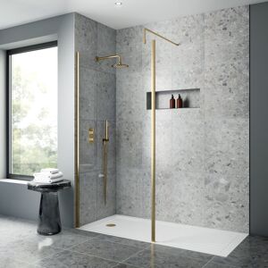 Nuie - Outer Framed Wetroom Screen 760mm w x 1850mm h with Support Bar 8mm Glass - Brushed Brass Nuie - Outer Framed Wetroom Screen 760mm w x 1850mm h with Support Bar 8mm Glass - Brushed Brass