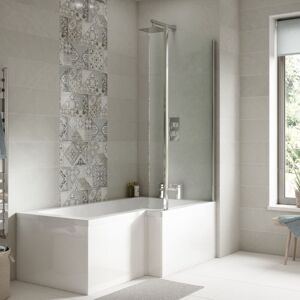 Square L-Shaped Shower Bath with Front Panel and Screen 1800mm x 700mm/850mm - Right Handed - Nuie Square L-Shaped Shower Bath with Front Panel and Screen 1800mm x 700mm/850mm - Right Handed - Nuie