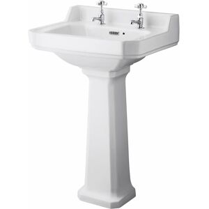 Milano Richmond 560mm x 450mm White Ceramic Full Pedestal Bathroom Basin Sink - 2 Tap Hole Milano Richmond 560mm x 450mm White Ceramic Full Pedestal Bathroom Basin Sink - 2 Tap Hole