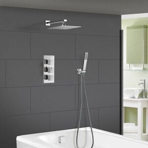 Nes Home - Olive Square 3 Way Concealed Thermostatic Shower Mixer Set - Shower Head, Handset, Bath Filler & Waste Nes Home - Olive Square 3 Way Concealed Thermostatic Shower Mixer Set - Shower Head, Handset, Bath Filler & Waste