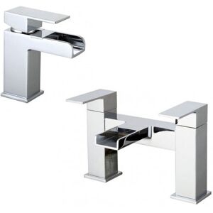 Nes Home - Ozone Contemporary Waterfall Basin Mono Mixer Tap & Deck Mounted Bath Filler Tap Nes Home - Ozone Contemporary Waterfall Basin Mono Mixer Tap & Deck Mounted Bath Filler Tap