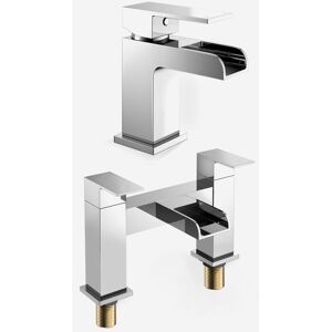 Nes Home - Ozone Contemporary Waterfall Basin Mono Mixer Tap & Deck Mounted Bath Filler Tap + Waste Nes Home - Ozone Contemporary Waterfall Basin Mono Mixer Tap & Deck Mounted Bath Filler Tap + Waste
