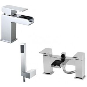 Nes Home - Ozone Modern Chrome Waterfall Basin Mono Tap & Bath Shower Mixer Tap Nes Home - Ozone Modern Chrome Waterfall Basin Mono Tap & Bath Shower Mixer Tap