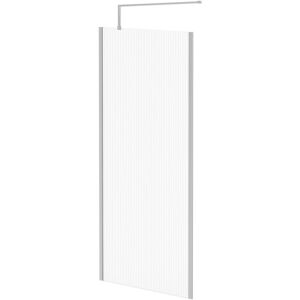 WHOLESALE DOMESTIC Pacco 8mm Fluted Glass Polished Chrome 1850mm x 900mm Walk In Shower Screen including Wall Channel with End Profile and Support Bar - Wholesale WHOLESALE DOMESTIC Pacco 8mm Fluted Glass Polished Chrome 1850mm x 900mm Walk In Shower Screen including Wall Channel with End Profile and Support Bar - Wholesale