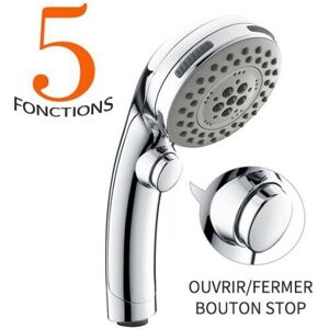 Serbia - Pommeau de Douche Chromé avec Bouton Stop Douchette à Main 5 Jets au Choix Pomme de Douche Picots Anticalaire Type Universel Serbia - Pommeau de Douche Chromé avec Bouton Stop Douchette à Main 5 Jets au Choix Pomme de Douche Picots Anticalaire Type Universel