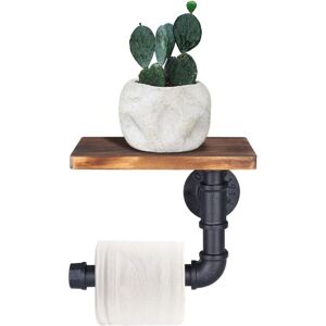 MEMKEY Toilet Paper Holder, Decorative Wall Shelf - Industrial Style - Steel Pipe - with Wooden Shelf for Bathroom Decor MEMKEY Toilet Paper Holder, Decorative Wall Shelf - Industrial Style - Steel Pipe - with Wooden Shelf for Bathroom Decor