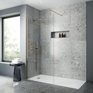 Nuie - Wet Room Screen 1850mm High x 1100mm Wide with Support Bar 8mm Glass - Brushed Brass Nuie - Wet Room Screen 1850mm High x 1100mm Wide with Support Bar 8mm Glass - Brushed Brass