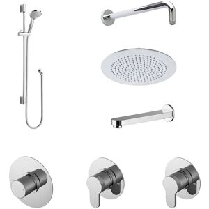BALTERLEY 3 Outlet Concealed Valves Shower Bundle with Slide Rail Kit, Wall Mount Arm, Head & Bath Spout- Chrome BALTERLEY 3 Outlet Concealed Valves Shower Bundle with Slide Rail Kit, Wall Mount Arm, Head & Bath Spout- Chrome