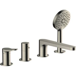 RAK CERAMICS RAK Petit Round Brushed Nickel Deck Mounted 4 Tap Hole Basin Mixer Tap - RAKPER3013N RAK CERAMICS RAK Petit Round Brushed Nickel Deck Mounted 4 Tap Hole Basin Mixer Tap - RAKPER3013N