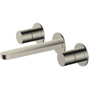 Rak Ceramics - rak Petit Round 3-Hole Wall Mounted Basin Mixer Tap - Brushed Nickel Rak Ceramics - rak Petit Round 3-Hole Wall Mounted Basin Mixer Tap - Brushed Nickel