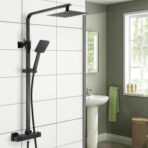 Nes Home - Modern Thermostatic Mixer Shower Set Square Black Finish Twin Head Exposed Valve Nes Home - Modern Thermostatic Mixer Shower Set Square Black Finish Twin Head Exposed Valve
