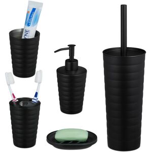 Relaxdays - 5-piece bathroom accessory set, brushed stainless steel, complete toilet set, soap dish, modern design, black Relaxdays - 5-piece bathroom accessory set, brushed stainless steel, complete toilet set, soap dish, modern design, black