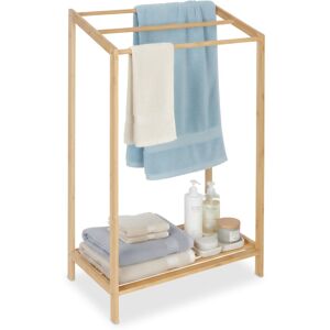 Relaxdays Bamboo Towel Stand, 3 Bars, with Shelf, HWD: 86 x 52.5 x 32 cm, Free-Standing, Bathroom Towel Holder, Colour Relaxdays Bamboo Towel Stand, 3 Bars, with Shelf, HWD: 86 x 52.5 x 32 cm, Free-Standing, Bathroom Towel Holder, Colour