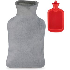 Relaxdays - 10 x hot water bottle with cover, fluffy cuddle bottle, 2 litre bed warmer, odourless natural rubber, grey/red Relaxdays - 10 x hot water bottle with cover, fluffy cuddle bottle, 2 litre bed warmer, odourless natural rubber, grey/red