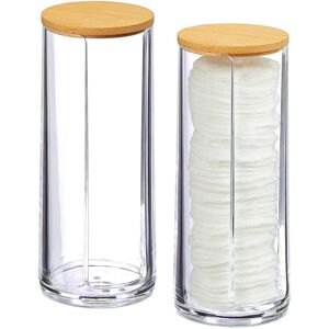 Relaxdays - Cotton Pad Storage Tower Set of 2, Acrylic, Round, Lidded Bathroom Dispenser, 20x7 cm, Clear/Natural Relaxdays - Cotton Pad Storage Tower Set of 2, Acrylic, Round, Lidded Bathroom Dispenser, 20x7 cm, Clear/Natural