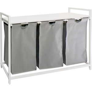 Relaxdays laundry hamper with 3 removable bags, 150 L, wood-effect shelf, H x W x D: 73.5 x 109.5 x 33 cm, grey/white Relaxdays laundry hamper with 3 removable bags, 150 L, wood-effect shelf, H x W x D: 73.5 x 109.5 x 33 cm, grey/white