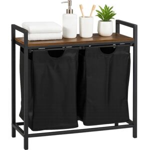Relaxdays laundry sorter, 2 removable laundry bags, with shelf, HWD: 72 x 73 x 33 cm, metal laundry basket, brown/black Relaxdays laundry sorter, 2 removable laundry bags, with shelf, HWD: 72 x 73 x 33 cm, metal laundry basket, brown/black