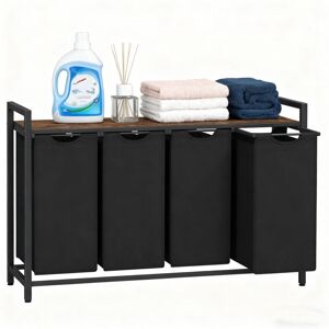 Relaxdays laundry organiser with 4 removable bags and shelf, H x W x D: 72 x 116 x 33 cm, black-brown Relaxdays laundry organiser with 4 removable bags and shelf, H x W x D: 72 x 116 x 33 cm, black-brown