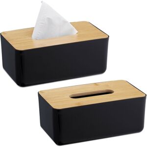 Relaxdays Set of 2 Tissue Boxes, Refillable, Bathroom, Dispenser, Bamboo Lid, Plastic, 10 x 23 x 13 cm, Black/Natural Relaxdays Set of 2 Tissue Boxes, Refillable, Bathroom, Dispenser, Bamboo Lid, Plastic, 10 x 23 x 13 cm, Black/Natural