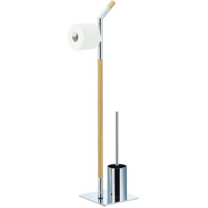 Relaxdays - Toilet Butler with Paper Holder, Toilet Brush with Container, h x w x d 90 x 24 x 20 cm, Silver-Natural Relaxdays - Toilet Butler with Paper Holder, Toilet Brush with Container, h x w x d 90 x 24 x 20 cm, Silver-Natural