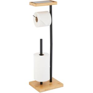 Relaxdays - Toilet Paper Holder, for 3 Spare Rolls, with Shelf, Bamboo & Metal, 66.5x21x17 cm, Freestanding, Black/Natural Relaxdays - Toilet Paper Holder, for 3 Spare Rolls, with Shelf, Bamboo & Metal, 66.5x21x17 cm, Freestanding, Black/Natural