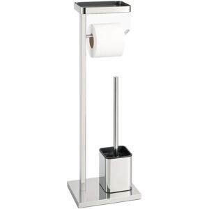 Relaxdays toilet set, freestanding, with shelf & toilet roll holder, stainless steel, HWD: 65x25x12 cm, silver Relaxdays toilet set, freestanding, with shelf & toilet roll holder, stainless steel, HWD: 65x25x12 cm, silver