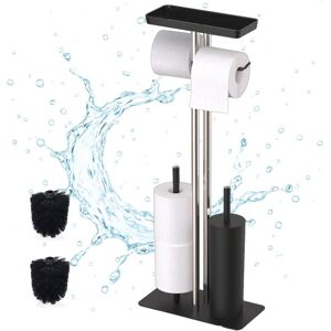 Relaxdays toilet set, stainless steel, shelf & roll holder, freestanding, 3 in 1, HWD: 77x30x15cm, toilet caddy, black Relaxdays toilet set, stainless steel, shelf & roll holder, freestanding, 3 in 1, HWD: 77x30x15cm, toilet caddy, black