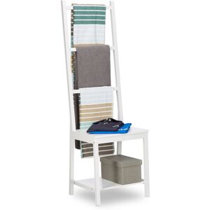 Relaxdays - Towel Holder, Clothes Stand, Towel Rack, Valet Butler, Bathroom Chair, Bamboo, HxWxD: 133 x 40 x 42 cm, White Relaxdays - Towel Holder, Clothes Stand, Towel Rack, Valet Butler, Bathroom Chair, Bamboo, HxWxD: 133 x 40 x 42 cm, White