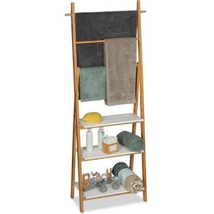 Relaxdays - Towel Rack, Natural Bathroom Shelf with Towel Rails, hwd 150x50x30cm, Bamboo, mdf, Natural/White Relaxdays - Towel Rack, Natural Bathroom Shelf with Towel Rails, hwd 150x50x30cm, Bamboo, mdf, Natural/White