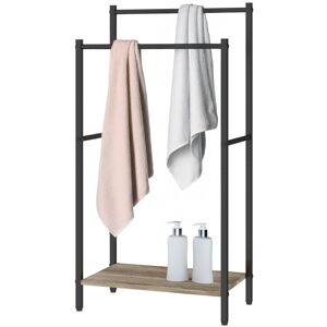 Relaxdays towel rack with shelf, HxWxD: 81.5x42x24 cm, wood effect, 2 bars, freestanding, natural/black Relaxdays towel rack with shelf, HxWxD: 81.5x42x24 cm, wood effect, 2 bars, freestanding, natural/black