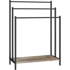Relaxdays towel rack with shelf, HxWxD: 81x60x28 cm, wood-effect, 3 bars, freestanding, natural/black Relaxdays towel rack with shelf, HxWxD: 81x60x28 cm, wood-effect, 3 bars, freestanding, natural/black