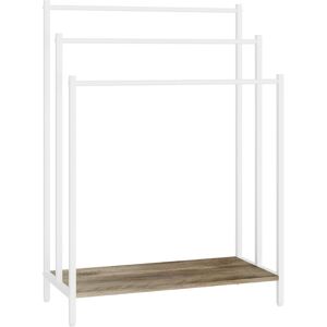 Relaxdays freestanding towel rack with shelf, HxWxD: 81 x 60 x 28 cm, wood-effect, 3 bars, natural/white Relaxdays freestanding towel rack with shelf, HxWxD: 81 x 60 x 28 cm, wood-effect, 3 bars, natural/white