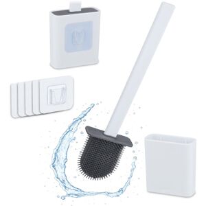 Toilet Brush and Holder, Wall-Mounted, Adhesive, hwd: 35.5 x 9.5 x 4 cm, Plastic, Flat Design, Bathroom, White - Relaxdays Toilet Brush and Holder, Wall-Mounted, Adhesive, hwd: 35.5 x 9.5 x 4 cm, Plastic, Flat Design, Bathroom, White - Relaxdays