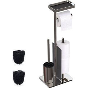 Relaxdays toilet set, stainless steel, shelf & roll holder, freestanding, HWD: 75x22x20 cm, toilet caddy, silver/black Relaxdays toilet set, stainless steel, shelf & roll holder, freestanding, HWD: 75x22x20 cm, toilet caddy, silver/black