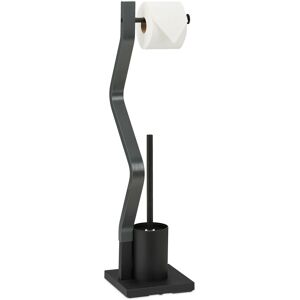 Relaxdays - wc Set, Standing Toilet Paper Holder, Brush with Holder, Bathroom Accessory, 75 x 18.5 x 18.5 cm, Black/Grey Relaxdays - wc Set, Standing Toilet Paper Holder, Brush with Holder, Bathroom Accessory, 75 x 18.5 x 18.5 cm, Black/Grey