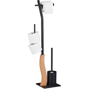 Wc Set, Standing Toilet Paper Holder, Brush with Holder, Bathroom Accessory, 87 x 20 x 20 cm, Black/Natural - Relaxdays Wc Set, Standing Toilet Paper Holder, Brush with Holder, Bathroom Accessory, 87 x 20 x 20 cm, Black/Natural - Relaxdays