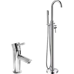 Nes Home - Remy Basin Mixer Tap, Freestanding Bath Shower Mixer and Click Waste Nes Home - Remy Basin Mixer Tap, Freestanding Bath Shower Mixer and Click Waste