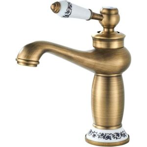 Ymyny - Retro Bathroom Faucet, Ceramic Handle Basin Mixer Tap, Single Handle Basin Mixer Tap, Hot and Cold Water Bathroom Tap, Brass (with 60cm Hose) Ymyny - Retro Bathroom Faucet, Ceramic Handle Basin Mixer Tap, Single Handle Basin Mixer Tap, Hot and Cold Water Bathroom Tap, Brass (with 60cm Hose)