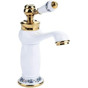 Aiperq - Retro Single Handle Basin Faucet, Brass Ceramic Basin Mixer Tap, Blue and White Porcelain, Long Neck, Vintage Floral with Inlet, Hot and Aiperq - Retro Single Handle Basin Faucet, Brass Ceramic Basin Mixer Tap, Blue and White Porcelain, Long Neck, Vintage Floral with Inlet, Hot and