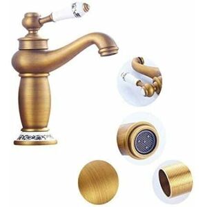 Aiperq - Retro Single Handle Basin Faucet, Brass Ceramic Basin Mixer Tap, Blue and White Porcelain, Long Neck, Vintage Flowers with Inlet, Hot/Cold Aiperq - Retro Single Handle Basin Faucet, Brass Ceramic Basin Mixer Tap, Blue and White Porcelain, Long Neck, Vintage Flowers with Inlet, Hot/Cold