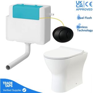 GRAVAHAUS Rimless Back to Wall Toilet btw Pan Soft Close wc Concealed Cistern Flush - Black Round GRAVAHAUS Rimless Back to Wall Toilet btw Pan Soft Close wc Concealed Cistern Flush - Black Round