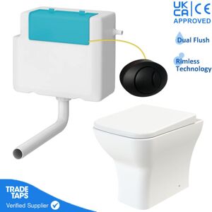 GRAVAHAUS Rimless Back to Wall Toilet BTW Pan Square Soft Close WC Concealed Cistern Flush - Black Round GRAVAHAUS Rimless Back to Wall Toilet BTW Pan Square Soft Close WC Concealed Cistern Flush - Black Round