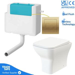 GRAVAHAUS Rimless Back to Wall Toilet btw Pan Square Soft Close wc Concealed Cistern Flush - Brushed Brass GRAVAHAUS Rimless Back to Wall Toilet btw Pan Square Soft Close wc Concealed Cistern Flush - Brushed Brass